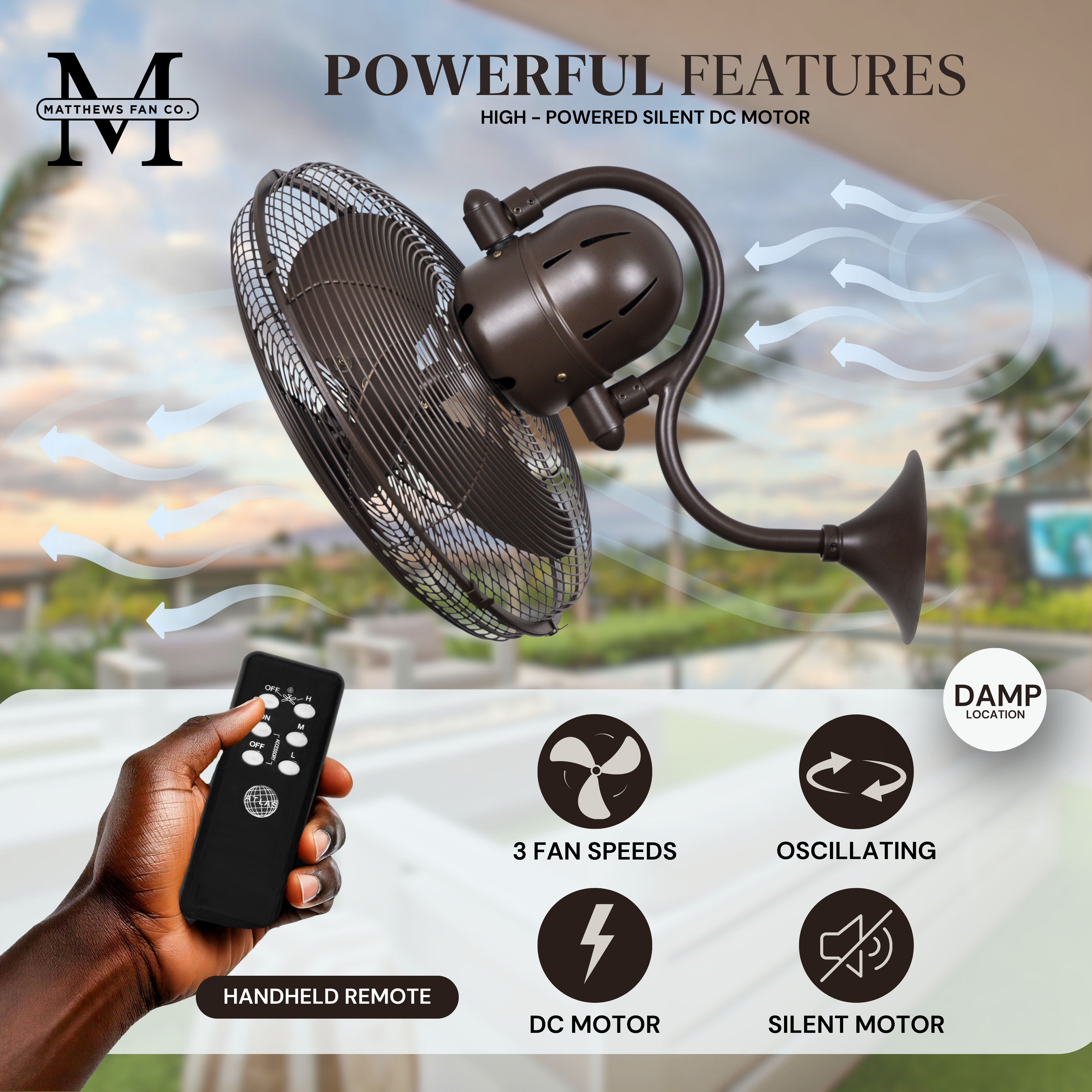 Atlas Laura 19.5 inch Textured Bronze Oscillating Wall Fan, Atlas